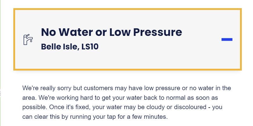 Water pressure problems 28 December - Belle Isle TMO